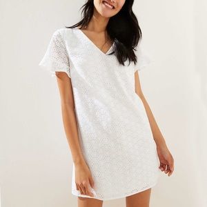 Eyelet flitter cuff shift dress